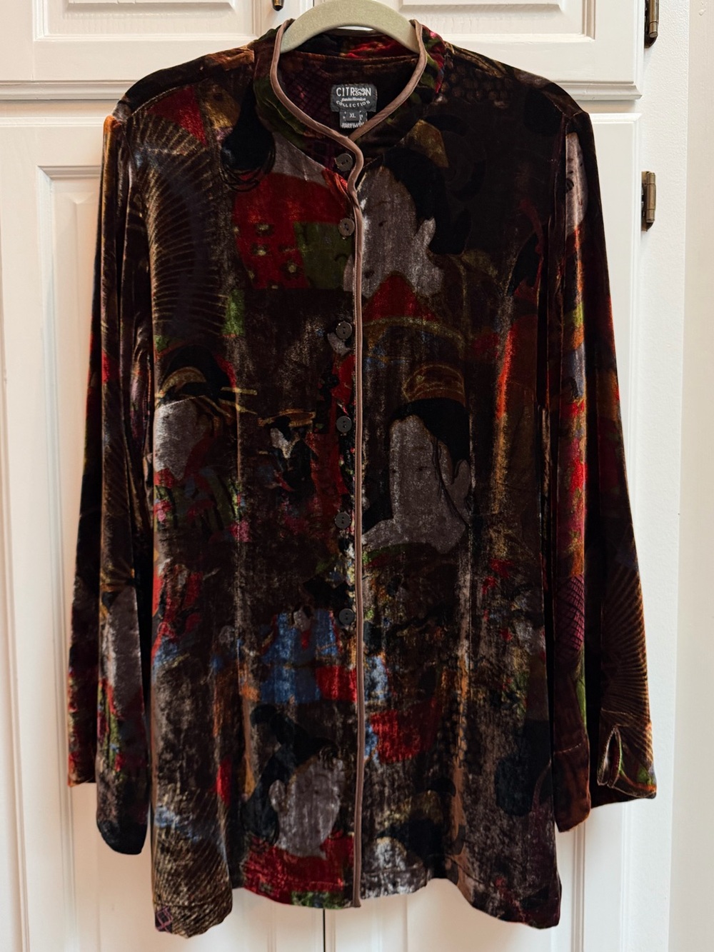 Citron Santa Monica Velvet Jacket Asian Inspired Art to Wear Size XL
